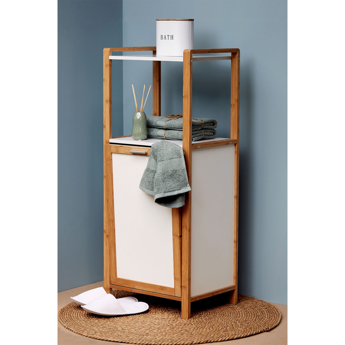 Regal Wäschesammler mit und Wäschebox mit Ablagen Bambus 514380 | Finja Wenko integriertem 2 aus