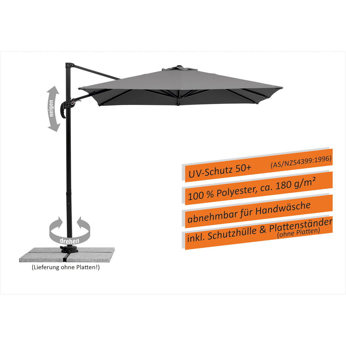 Schneider Schirme Ampelschirm Rhodos Junior 230 x 230 cm anthrazit