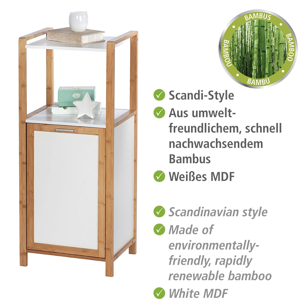 Regal Bambus | Wäschesammler Wenko Finja und 514380 mit 2 integriertem mit Wäschebox Ablagen aus