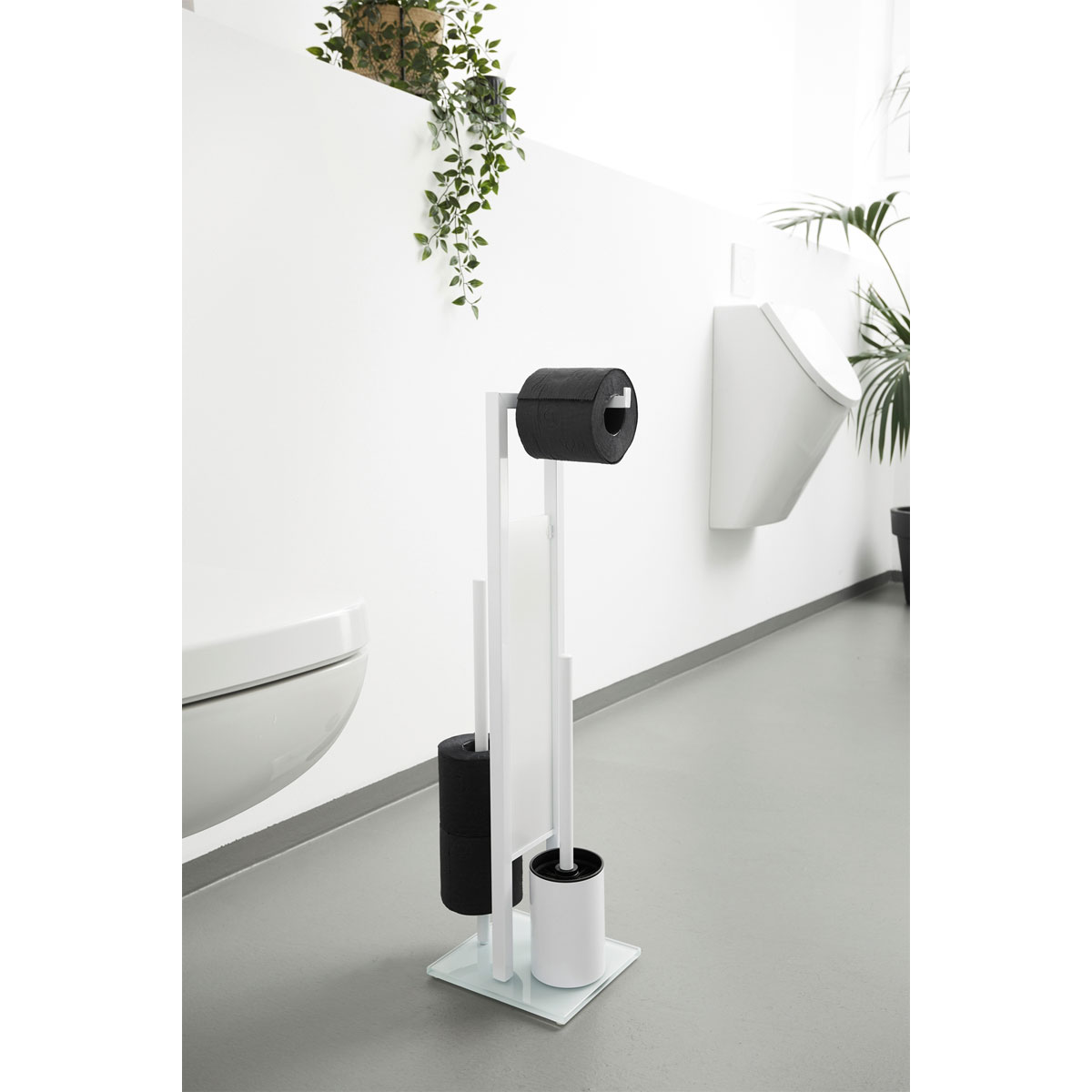 Wenko Stand WC-Garnitur WC-Bürstenhalter integrierter und 514809 Rivalta Weiß | Toilettenpapierhalter