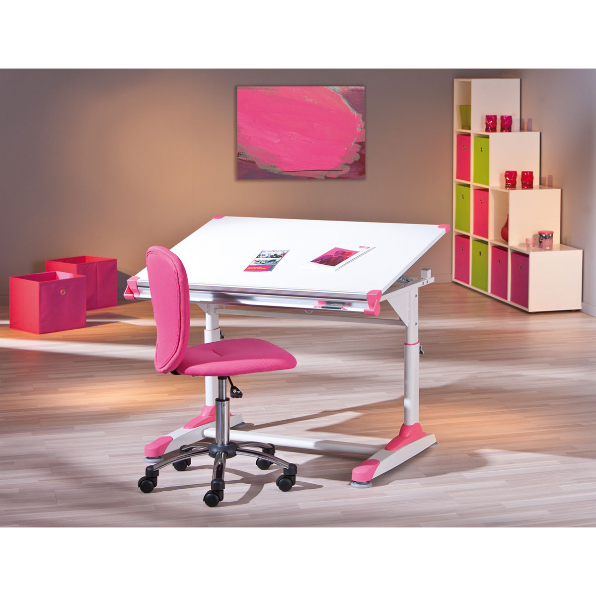 Inter Link Schüler-Schreibtisch 2 Colorido weiß Pink-Grün 100 x 84 x 55 cm  | K000031454