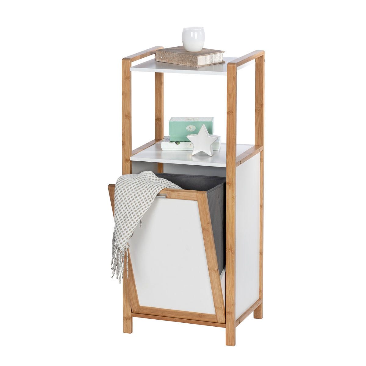 Wenko Regal Wäschebox Ablagen Bambus mit mit und 2 Wäschesammler aus | 514380 integriertem Finja
