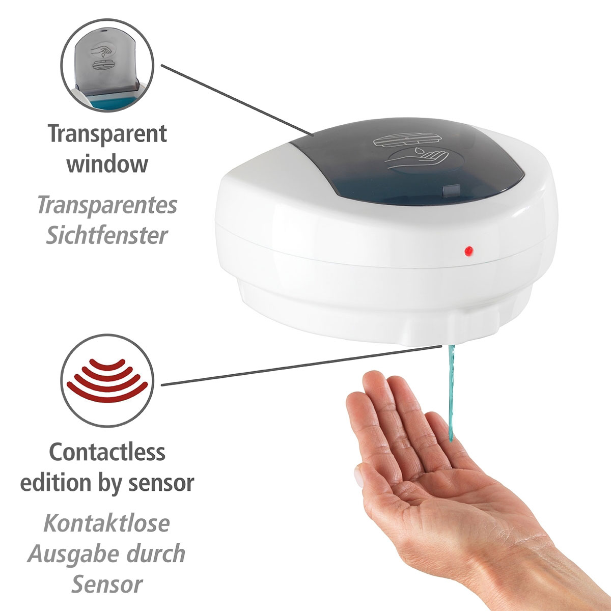 Wenko Infrarot Desinfektionsmittel- und Seifenspender Arco automatischer  Sensor Desinfektionsspender Füllmenge 500 ml | 514847 | Spender