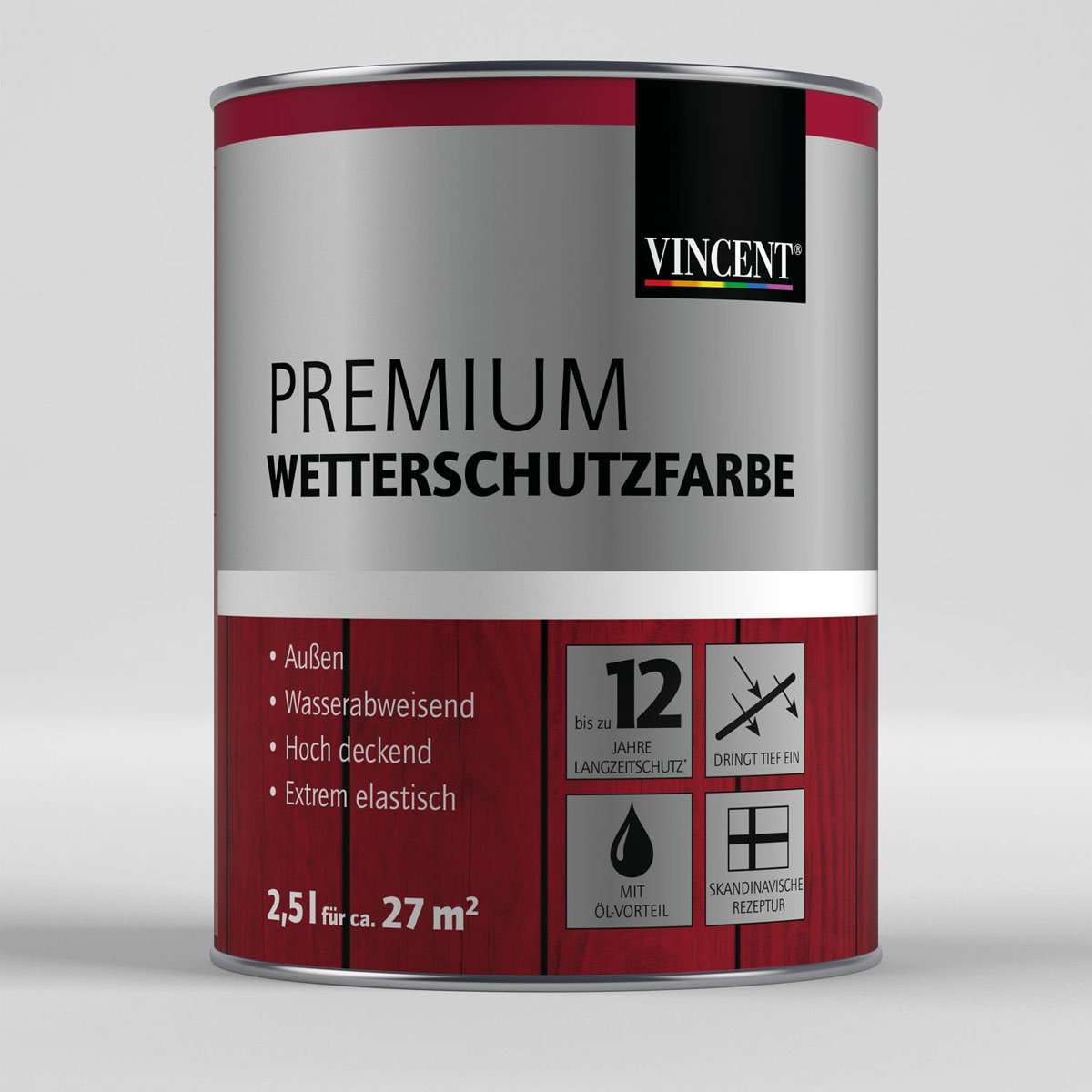 Vincent Premium Wetterschutzfarbe Anthrazit 2,5 L, 2,5