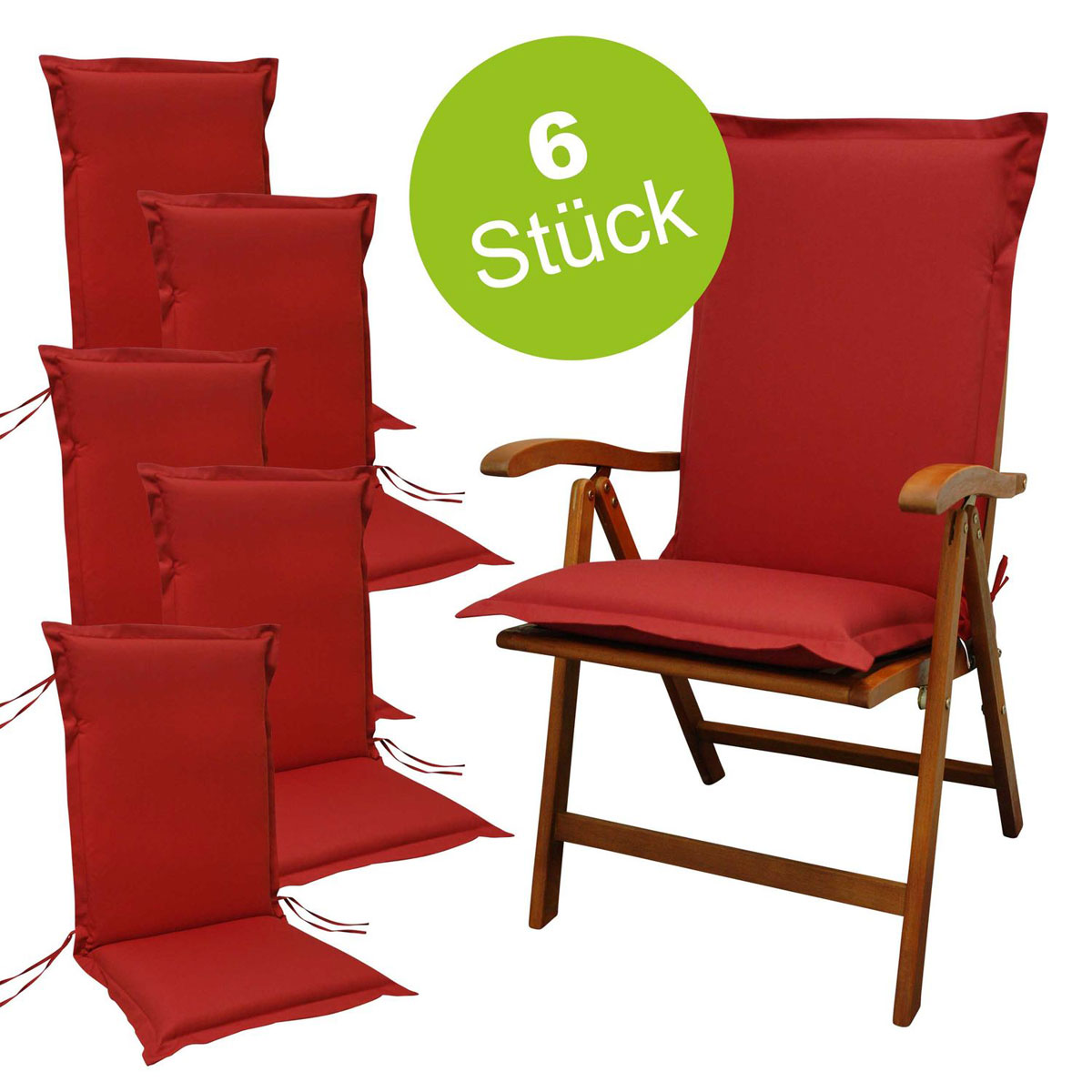 Indoba Sitzauflage Hochlehner Premium 6 Stück Rot extra dick | 6x  Polsterauflage | K000021898