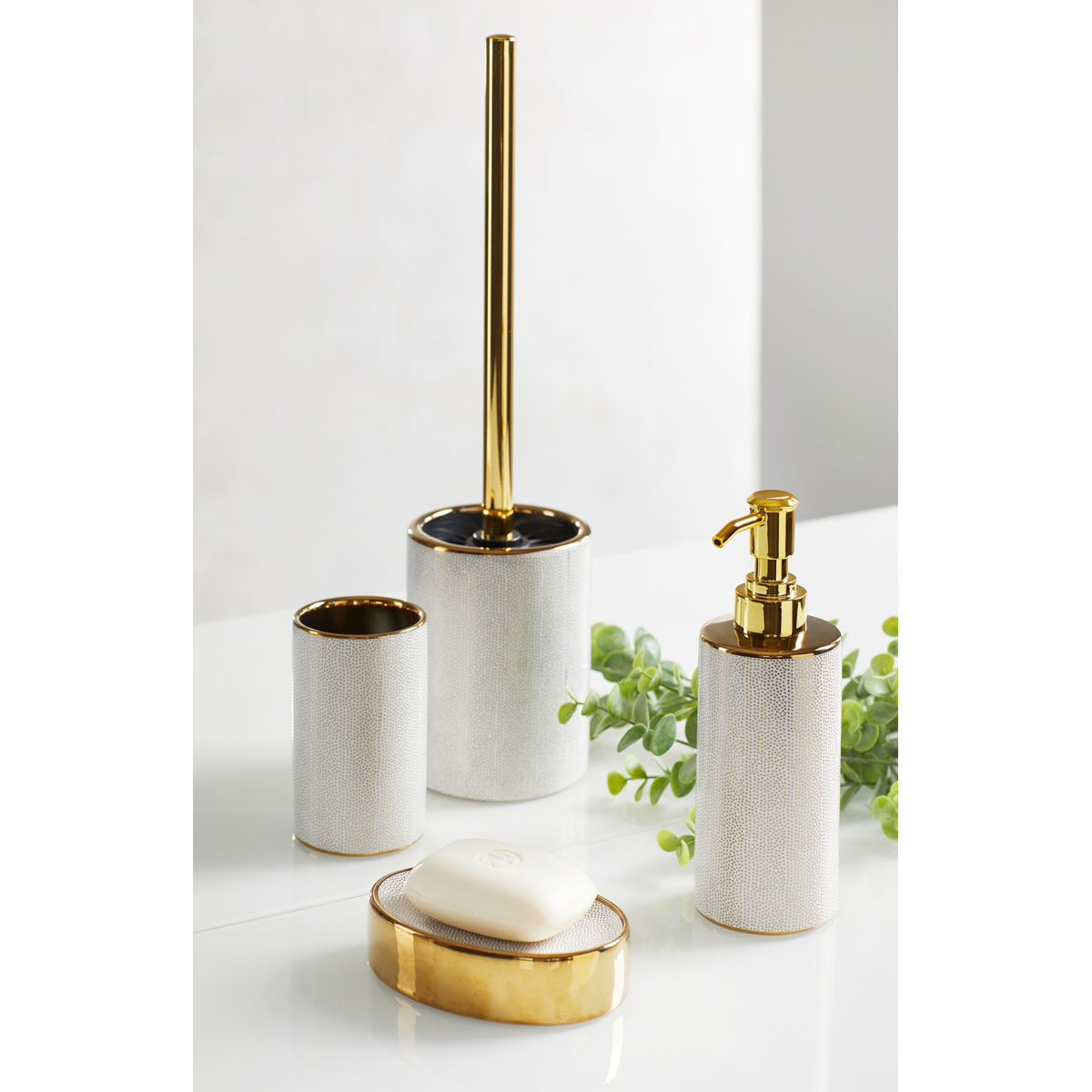 Wenko WC-Garnitur Nuria Gold/Weiß WC-Bürstenhalter | Keramik 514448 aus hochwertiger