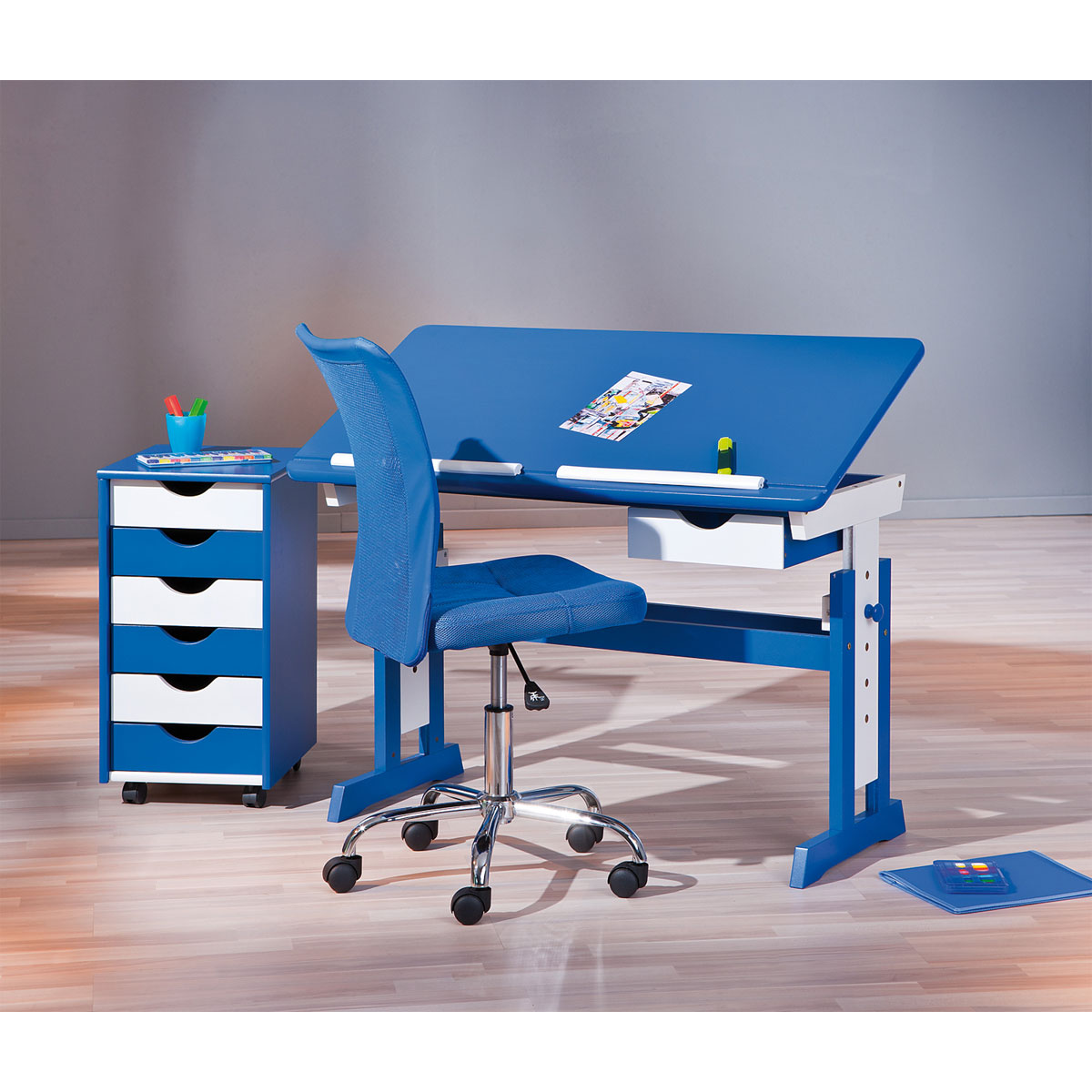 Inter Link Schreibtisch Paco mit Schublade blau weiß 109 x 89 x 55,5 cm |  K000031799 | Schulbedarf