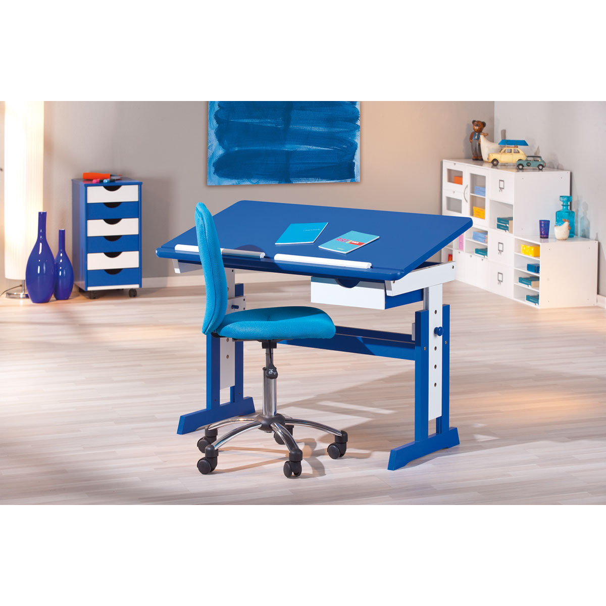 Inter Link Schreibtisch Paco x Schublade cm 109 x 89 blau 55,5 K000031799 | weiß mit