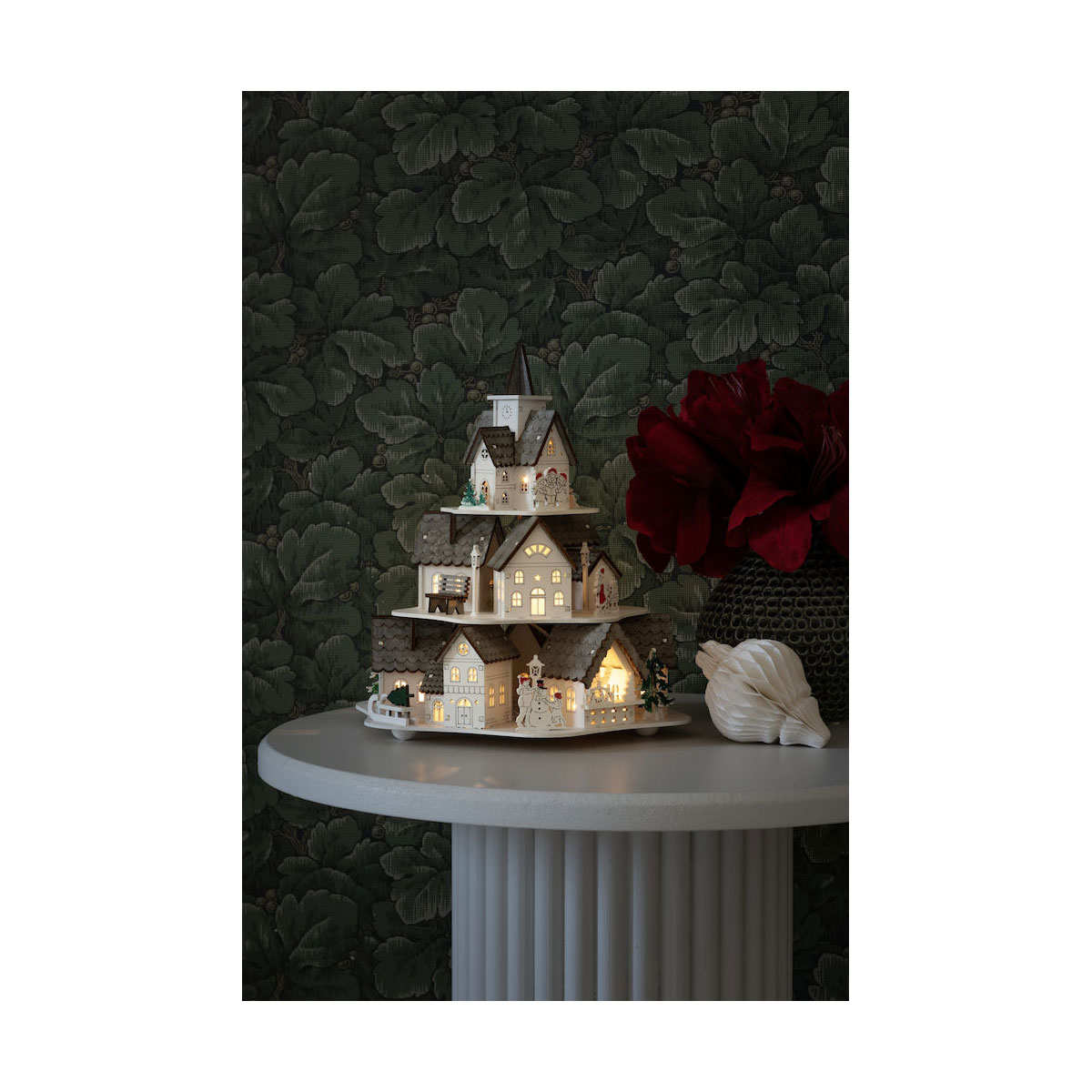 Konstsmide LED Holzsilhouette Häuser weiß 10 warmweiße Dioden 6h Timer |  405875 | Weihnachtshäuser
