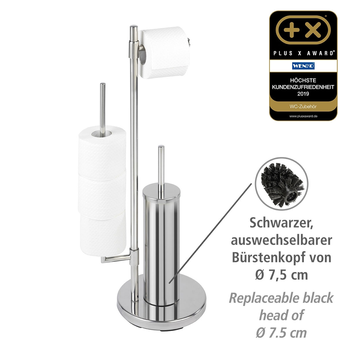 Wenko Stand WC-Garnitur Universalo 514771 Edelstahl integrierter Toilettenpapierhalter rostfrei Neo WC-Bürstenhalter | und