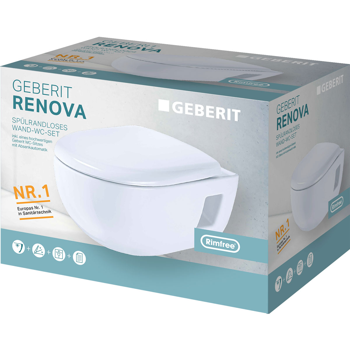 Geberit Tiefspül Wand-WC Renova Premium spülrandlos inkl WC-Sitz | 273139
