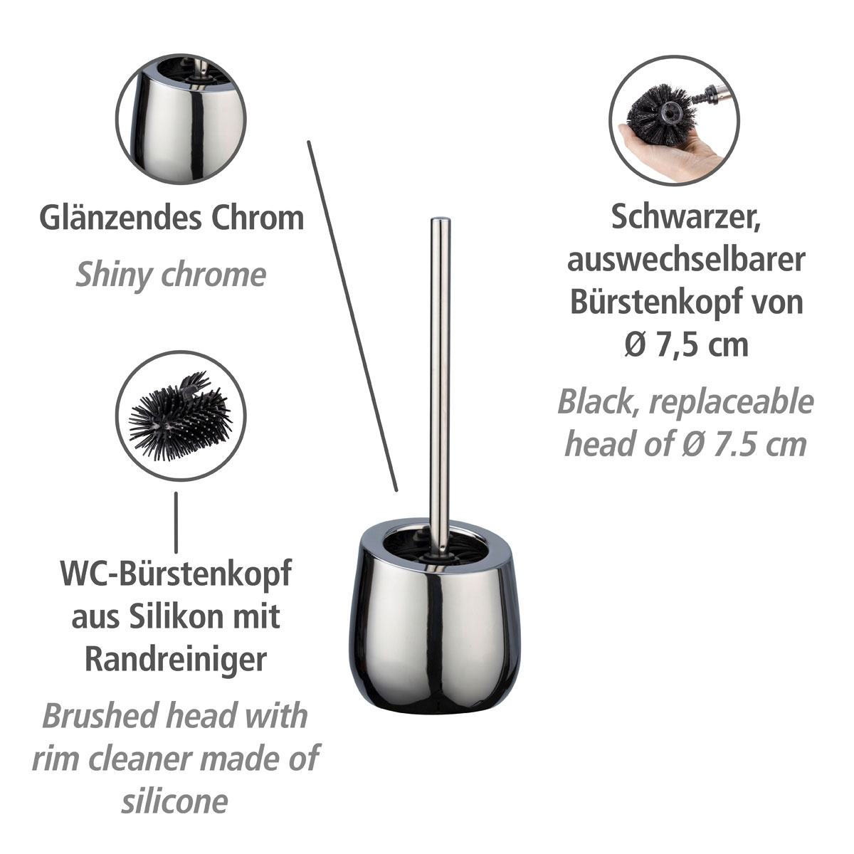 Wenko WC-Garnitur Keramik | Chrom Badi WC-Bürstenhalter 514483