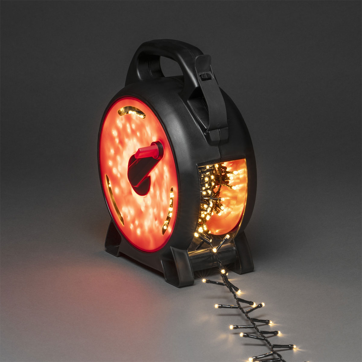 Konstsmide Micro LED Compactlights Lichterkette Dioden schwarz-rot 800 | | warmweiße 207362 Kabelaufroller 800 mit