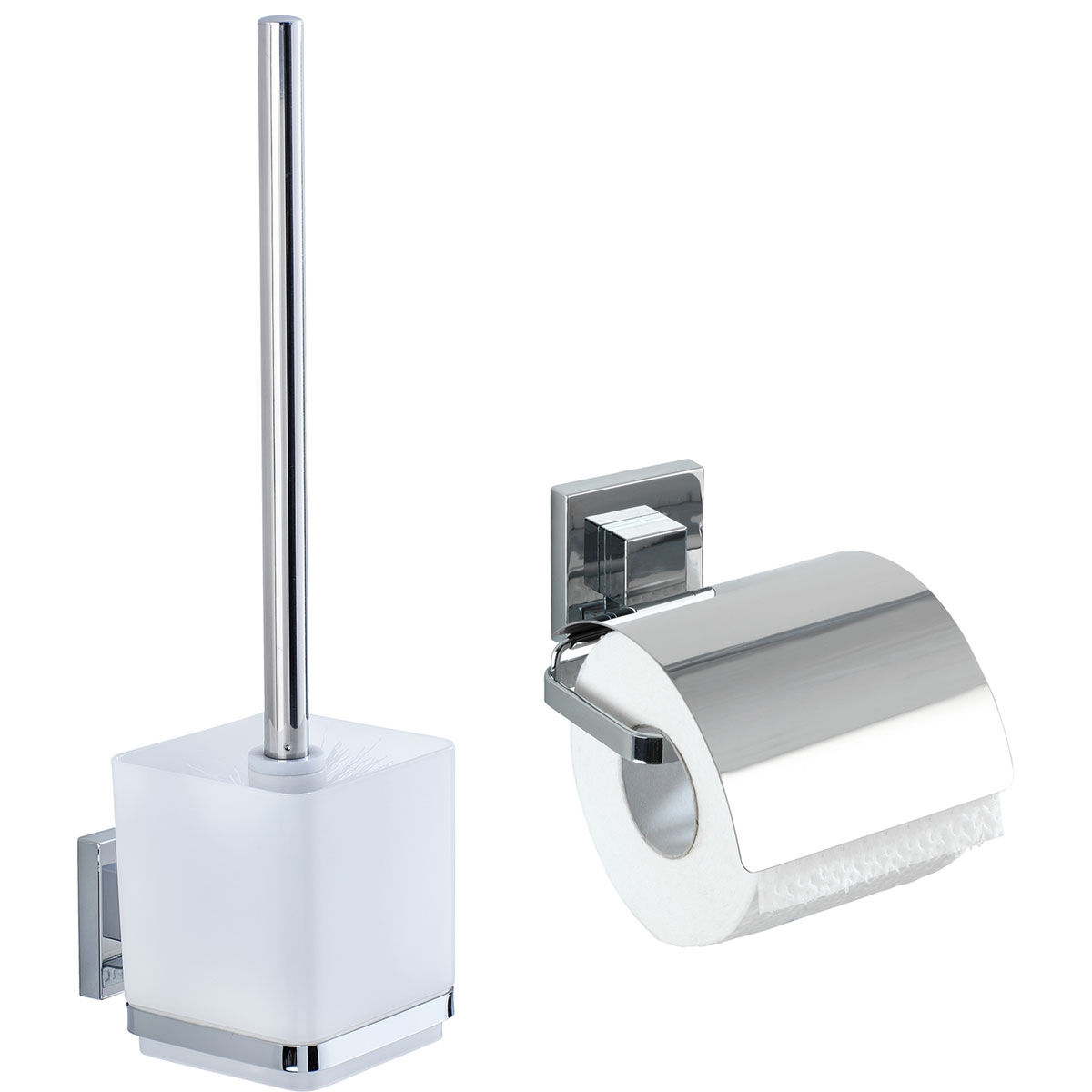 Wenko VacuumLoc WC-Set Quadro 2-teilig rostfrei 514917 Toilettenpapierhalter und | Edelstahl WC-Garnitur