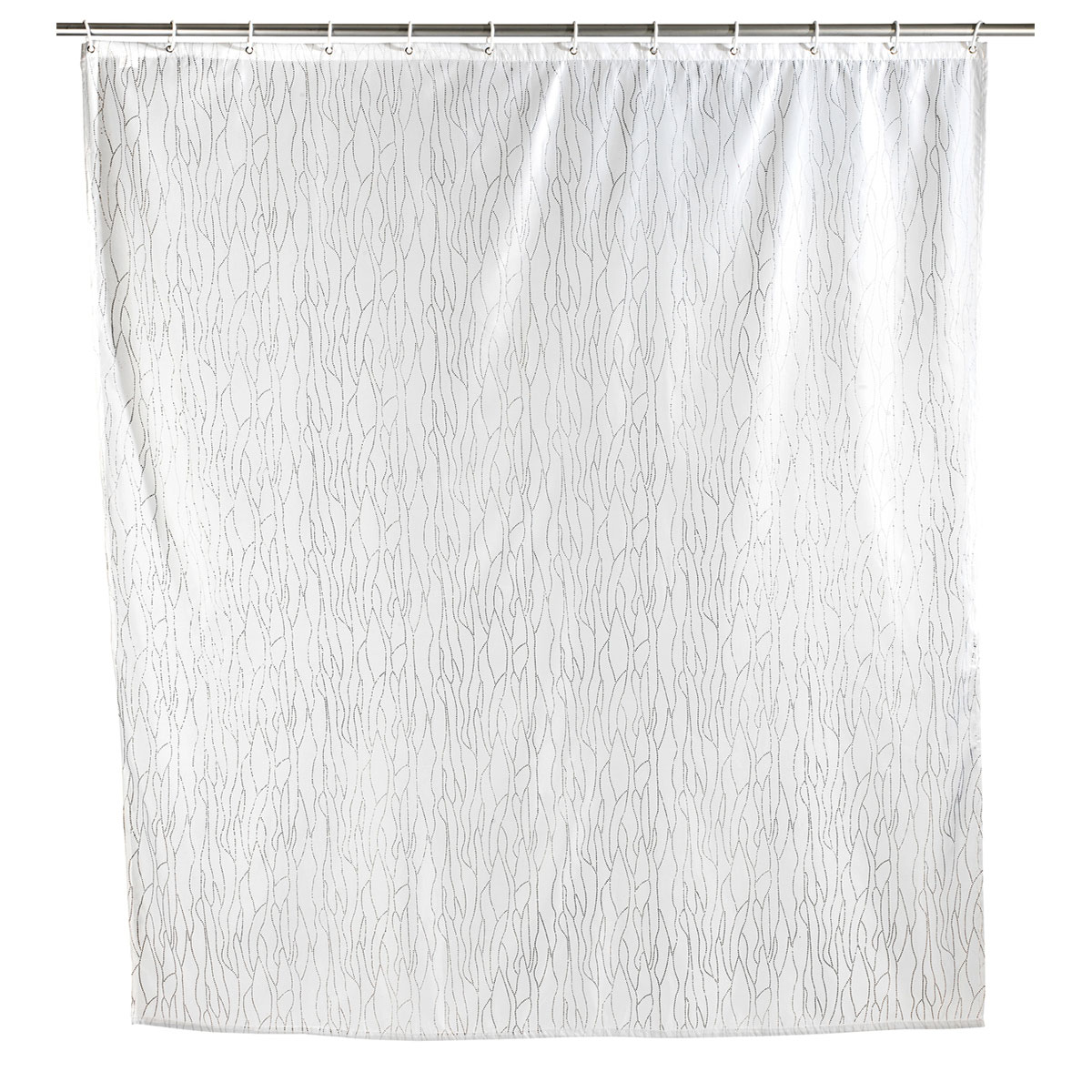 180 Textil 200 | cm Applikationen Wenko Deluxe waschbar glänzenden Polyester x Weiß mit Duschvorhang 515997