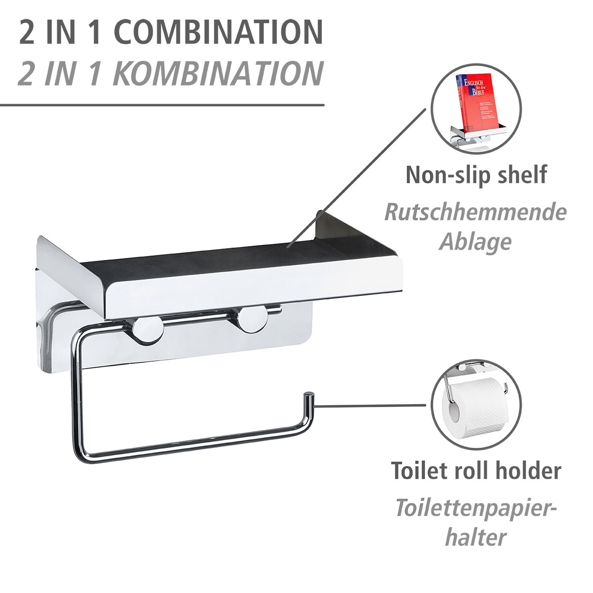 Wenko Toilettenpapierhalter 2 in 1 Edelstahl rostfrei | 514880