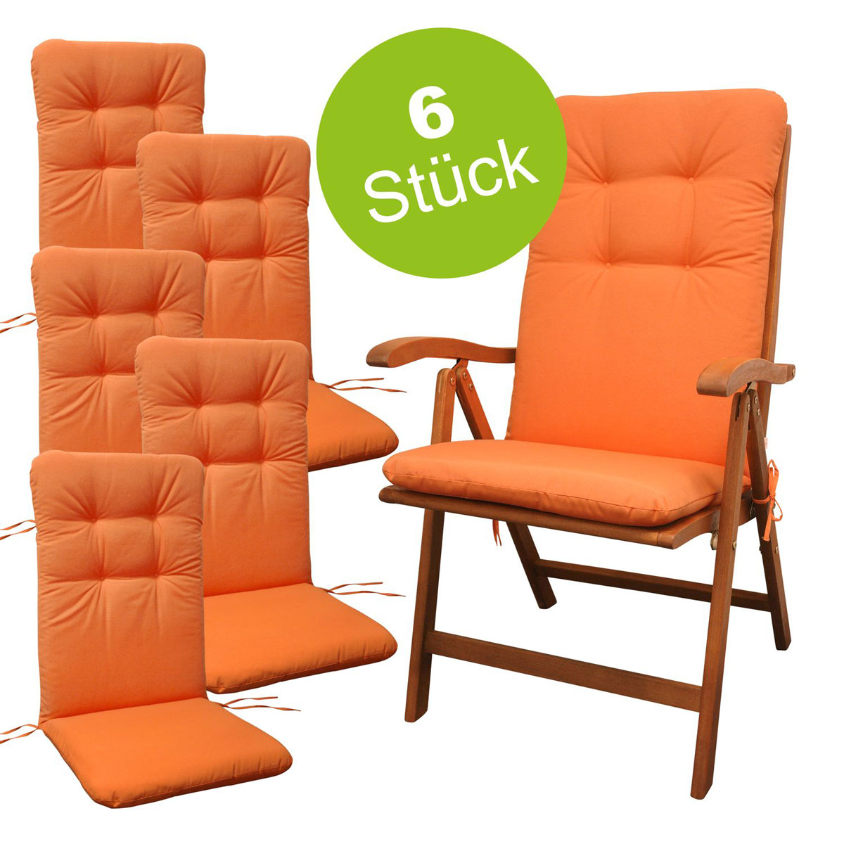 Indoba Sitzauflage Hochlehner Relax 6 Stück Orange | 6x Polsterauflage |  K000021843