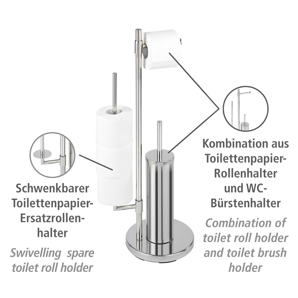 514771 Stand Wenko WC-Bürstenhalter | WC-Garnitur Edelstahl integrierter rostfrei Neo Universalo und Toilettenpapierhalter