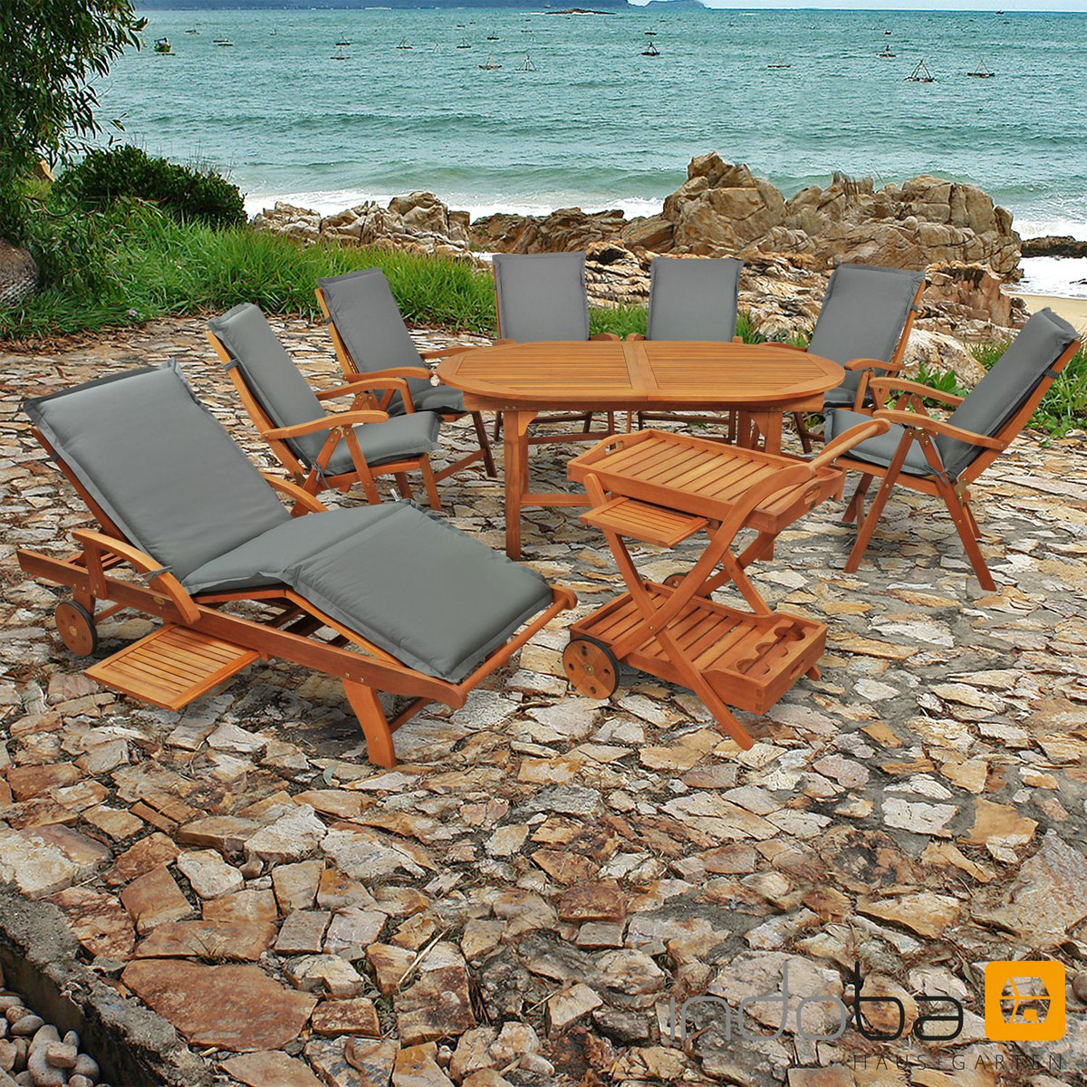 Indoba Gartenmöbel Set Sun Flair 16teilig mit Auflagen Premium Grau